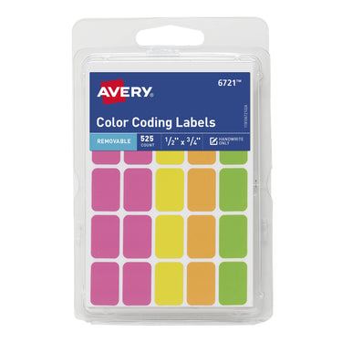 Avery Removable Color Coding Labels, Rectangular, Assorted Colors, Pack of 525 (6721) 1 Pack